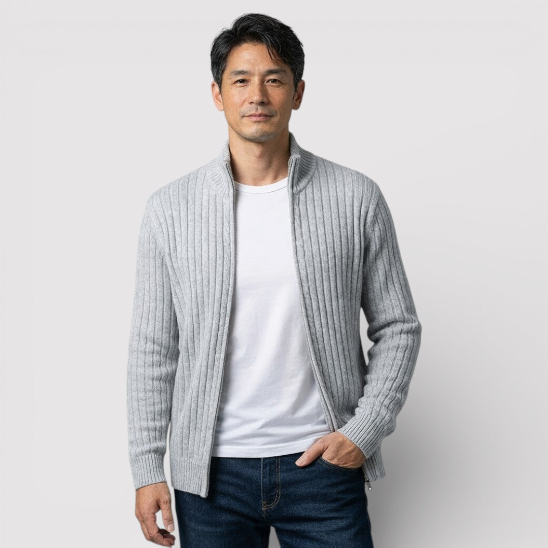 EDGAR テクスチャード・リブ・ジップ・カーディガン