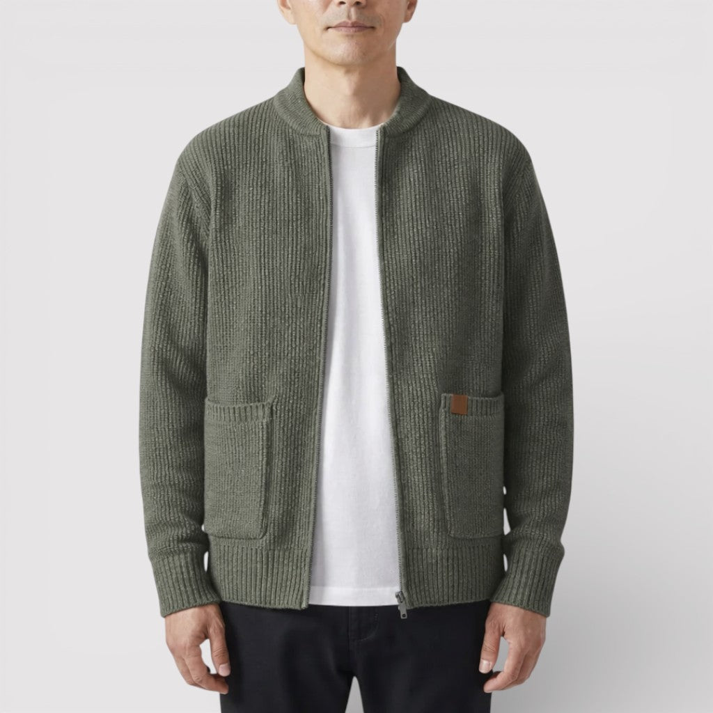 OSCAR ライトウェイト・リブ・ジップ・カーディガン