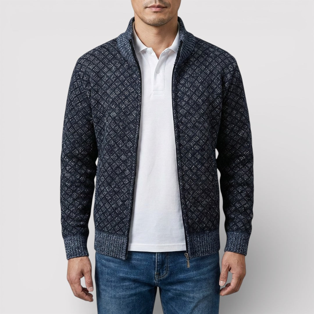 STIG 総柄ジップニットカーディガン