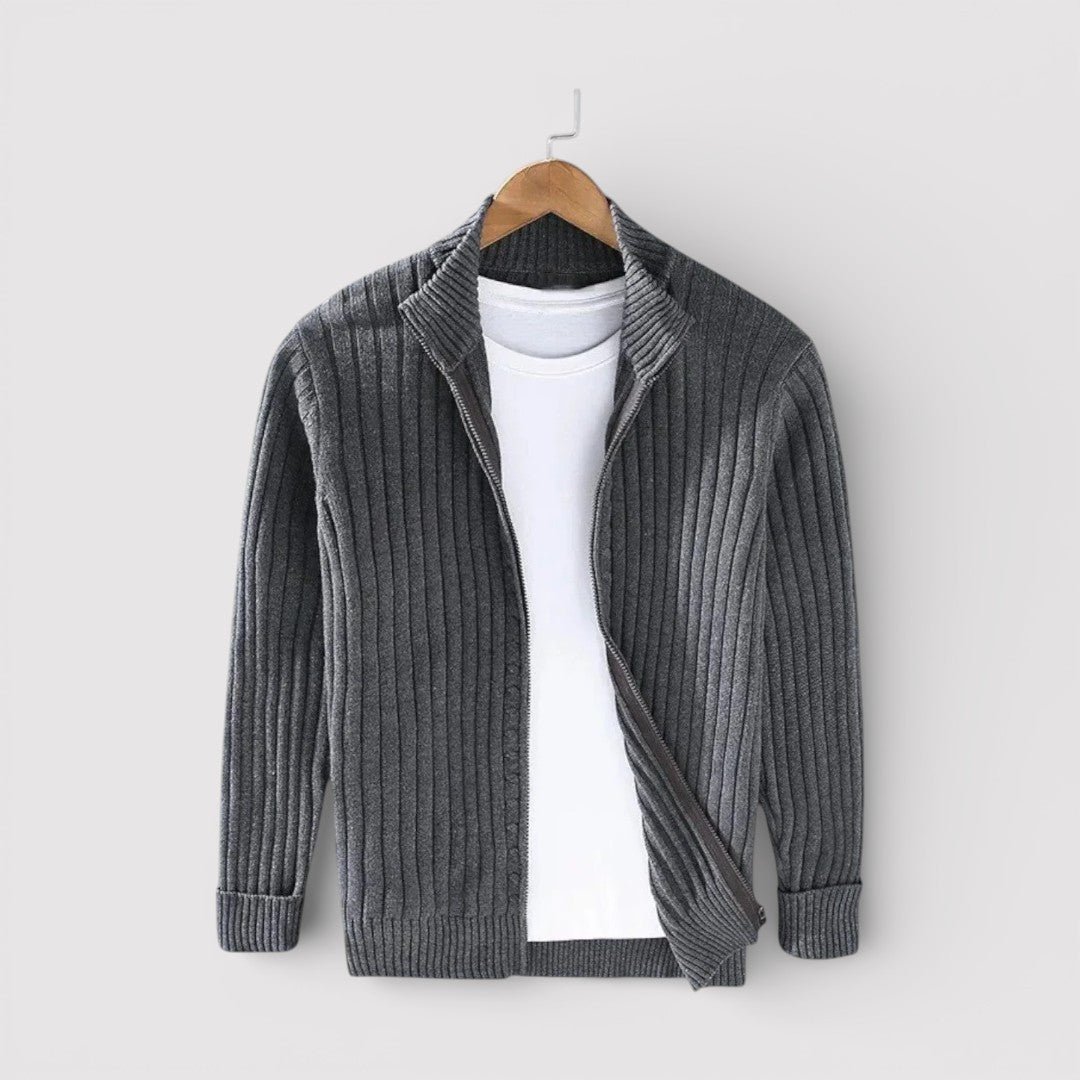 EDGAR テクスチャード・リブ・ジップ・カーディガン