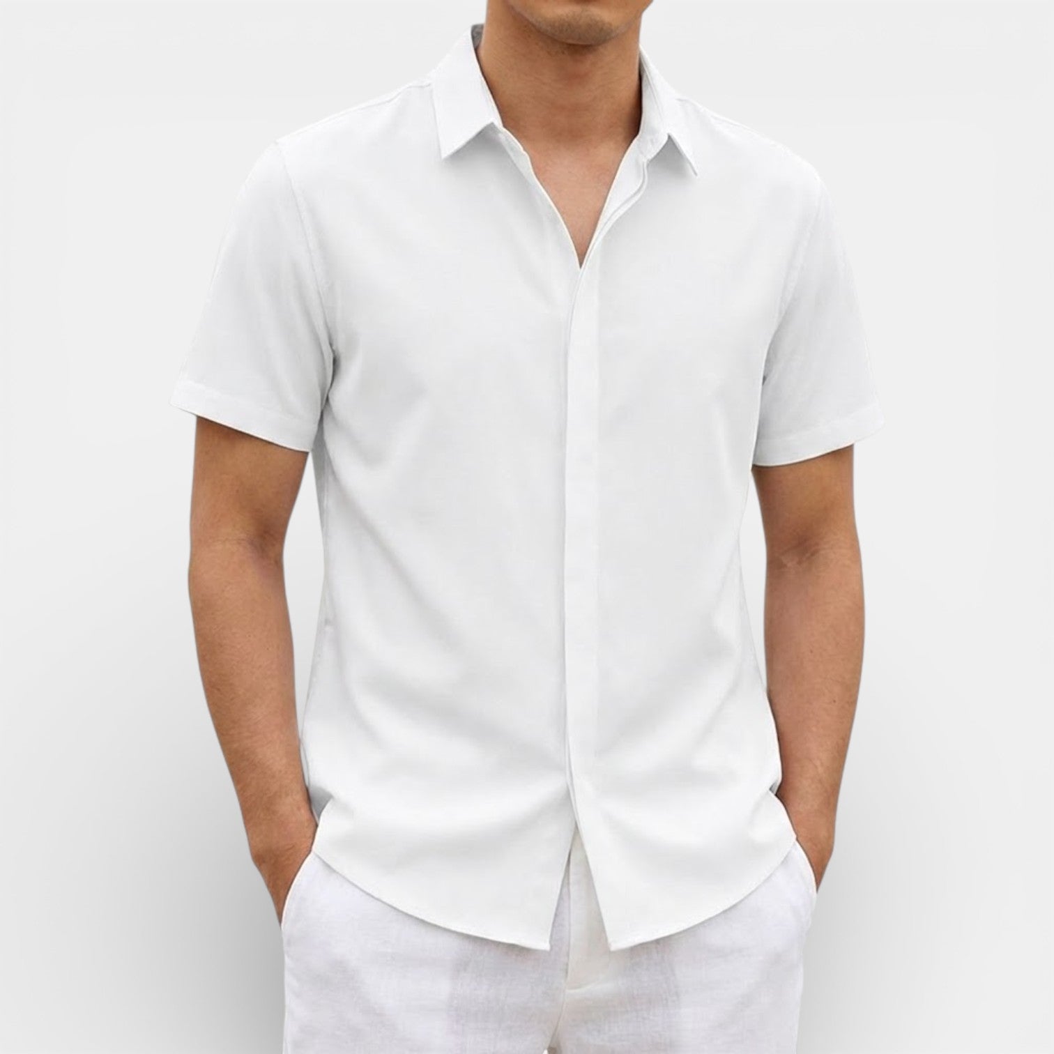 ELVIN リネン混レギュラーシャツ