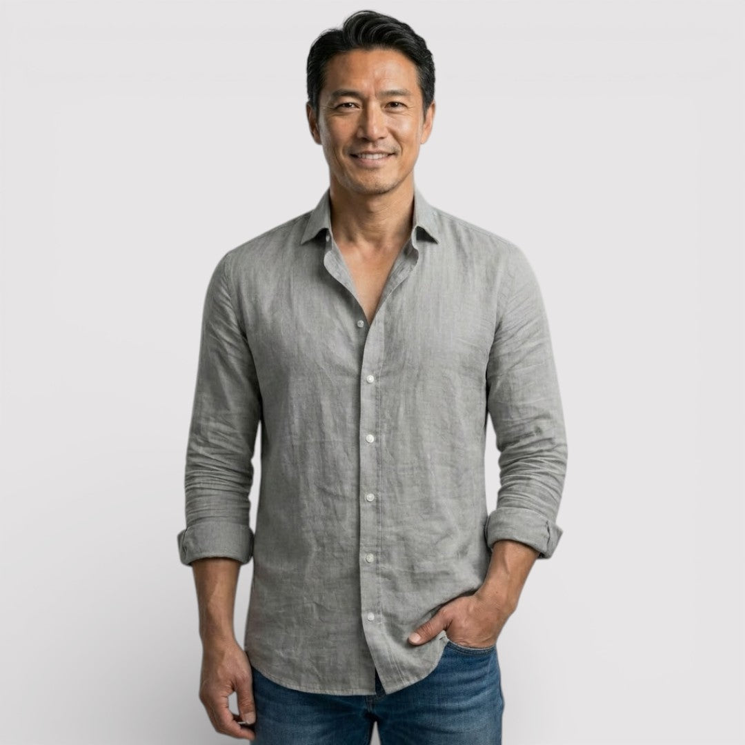 ORVIN 通気性リネン混シャツ