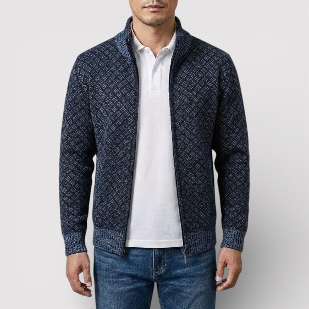 STIG 総柄ジップニットカーディガン