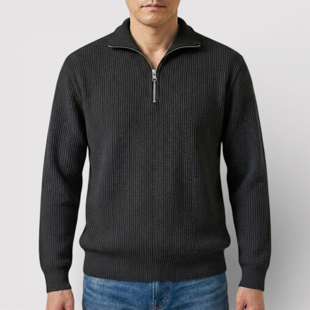 RONEL テクスチャード・リブ・ハーフジップ・ニット