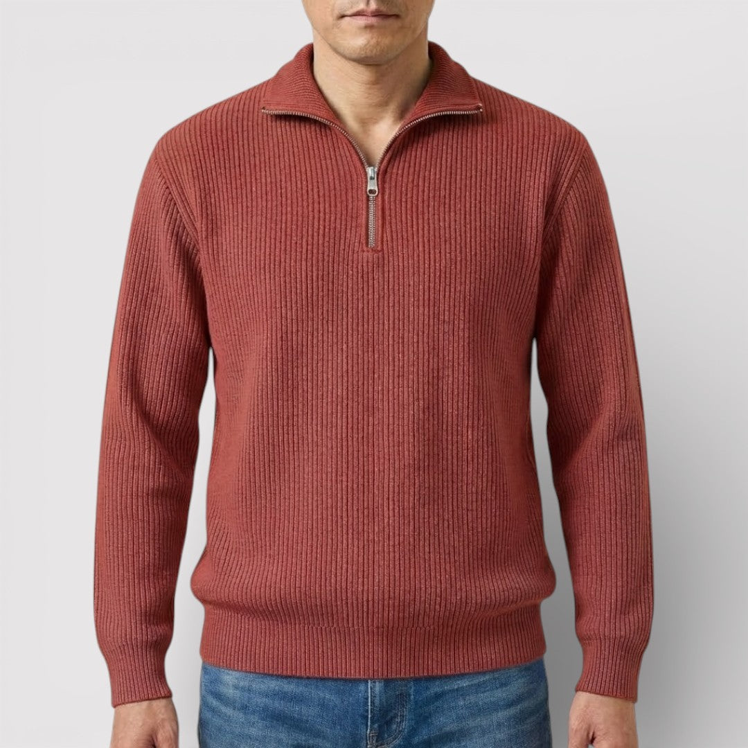 RONEL テクスチャード・リブ・ハーフジップ・ニット