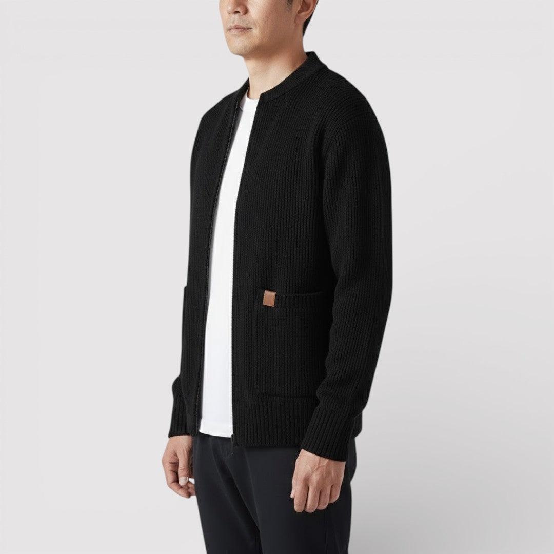 OSCAR ライトウェイト・リブ・ジップ・カーディガン