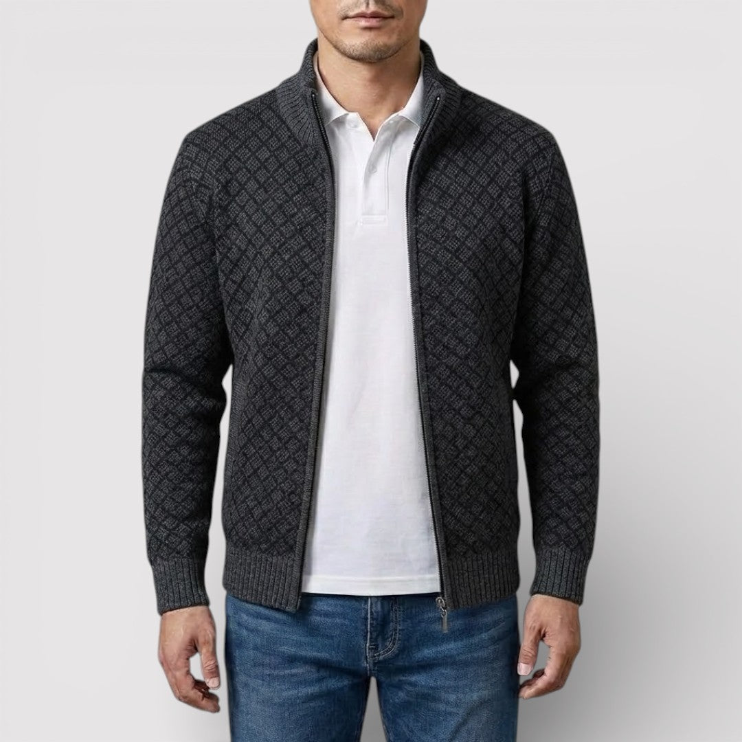 STIG 総柄ジップニットカーディガン