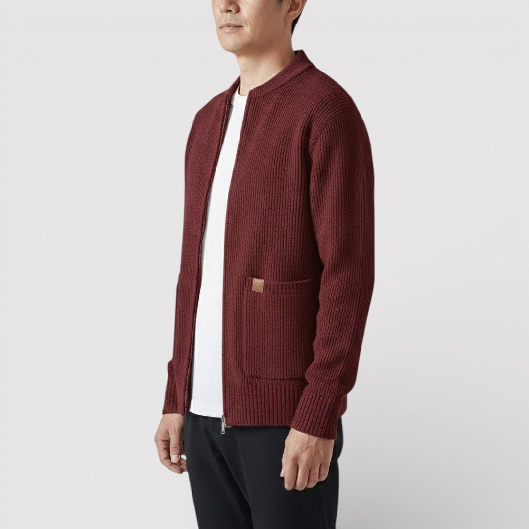 OSCAR ライトウェイト・リブ・ジップ・カーディガン