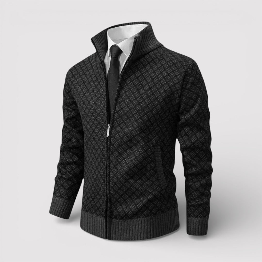 STIG 総柄ジップニットカーディガン