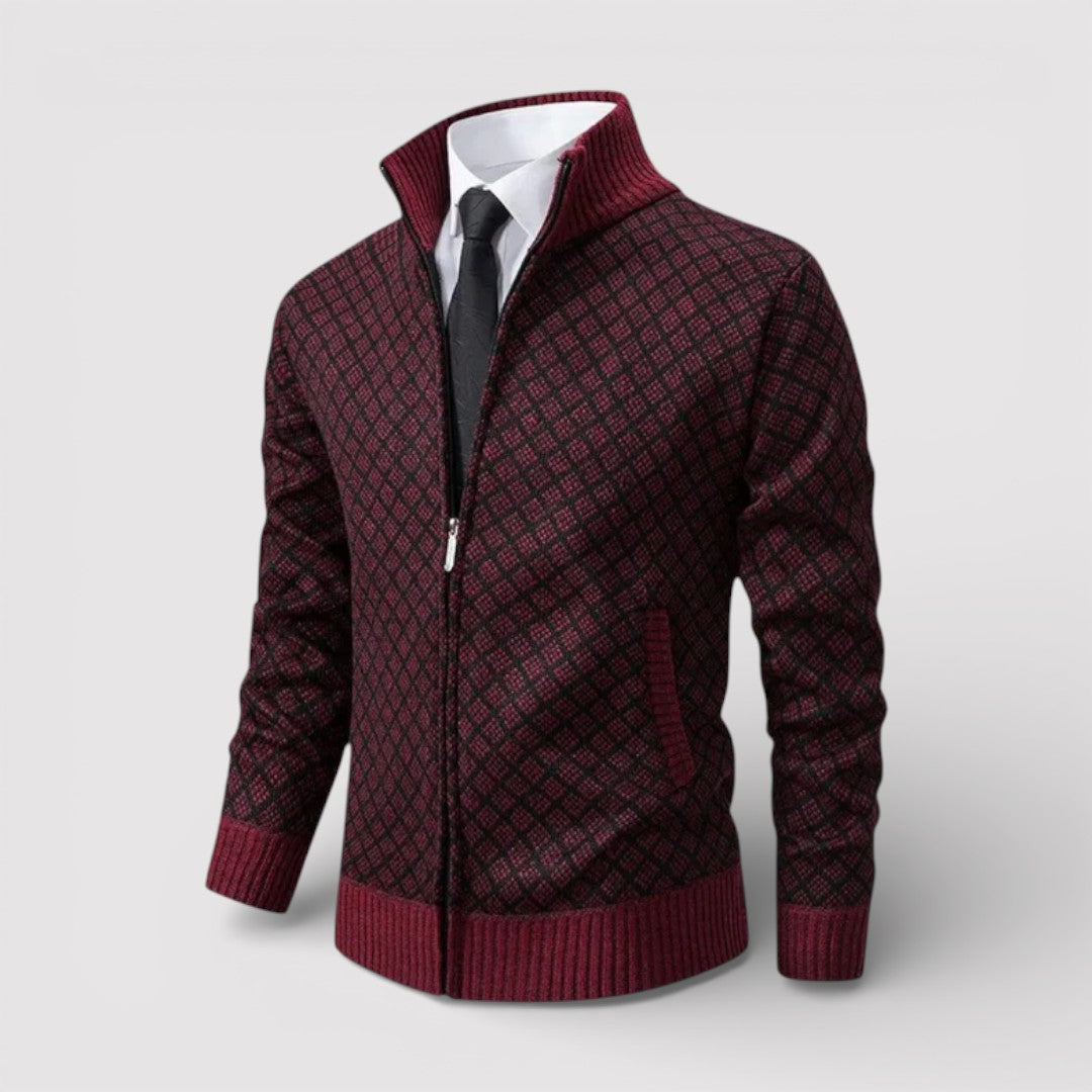 STIG 総柄ジップニットカーディガン