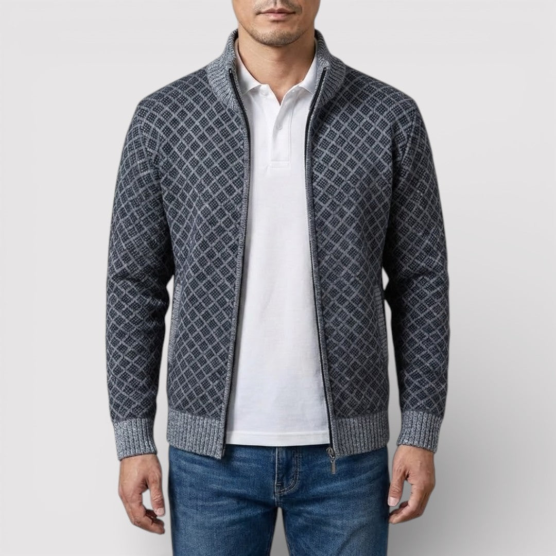 STIG 総柄ジップニットカーディガン