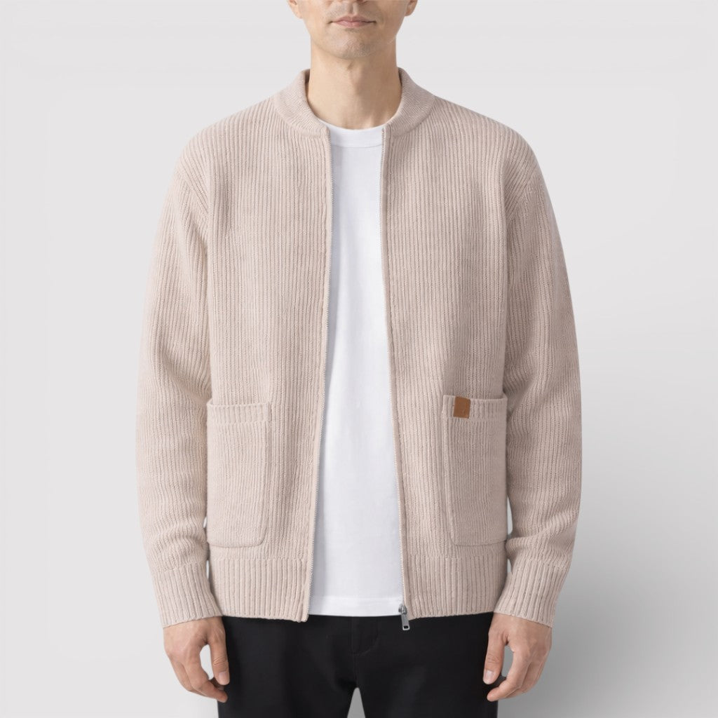 OSCAR ライトウェイト・リブ・ジップ・カーディガン