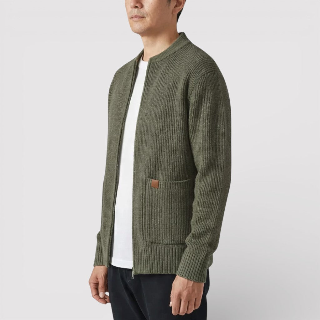 OSCAR ライトウェイト・リブ・ジップ・カーディガン