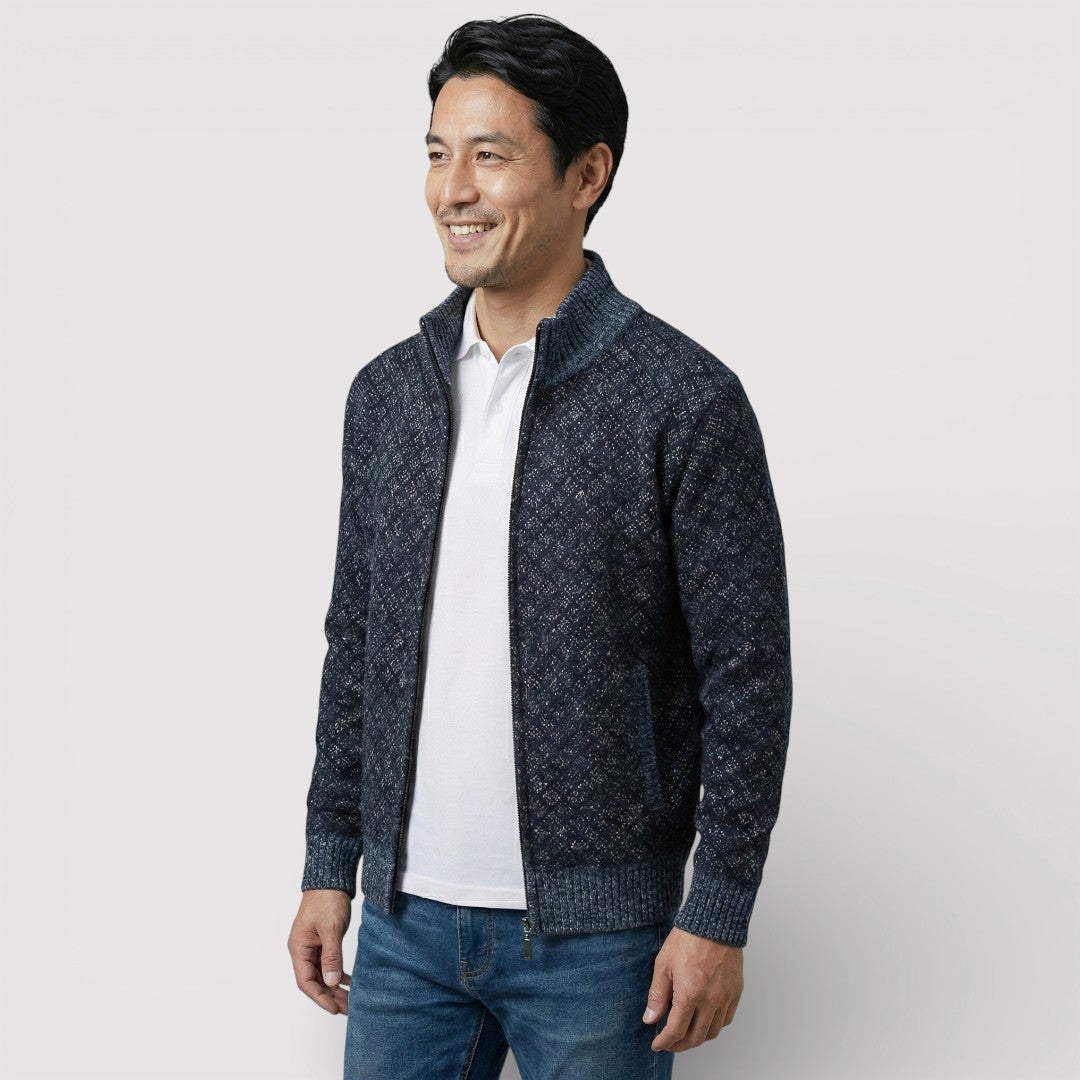 STIG 総柄ジップニットカーディガン