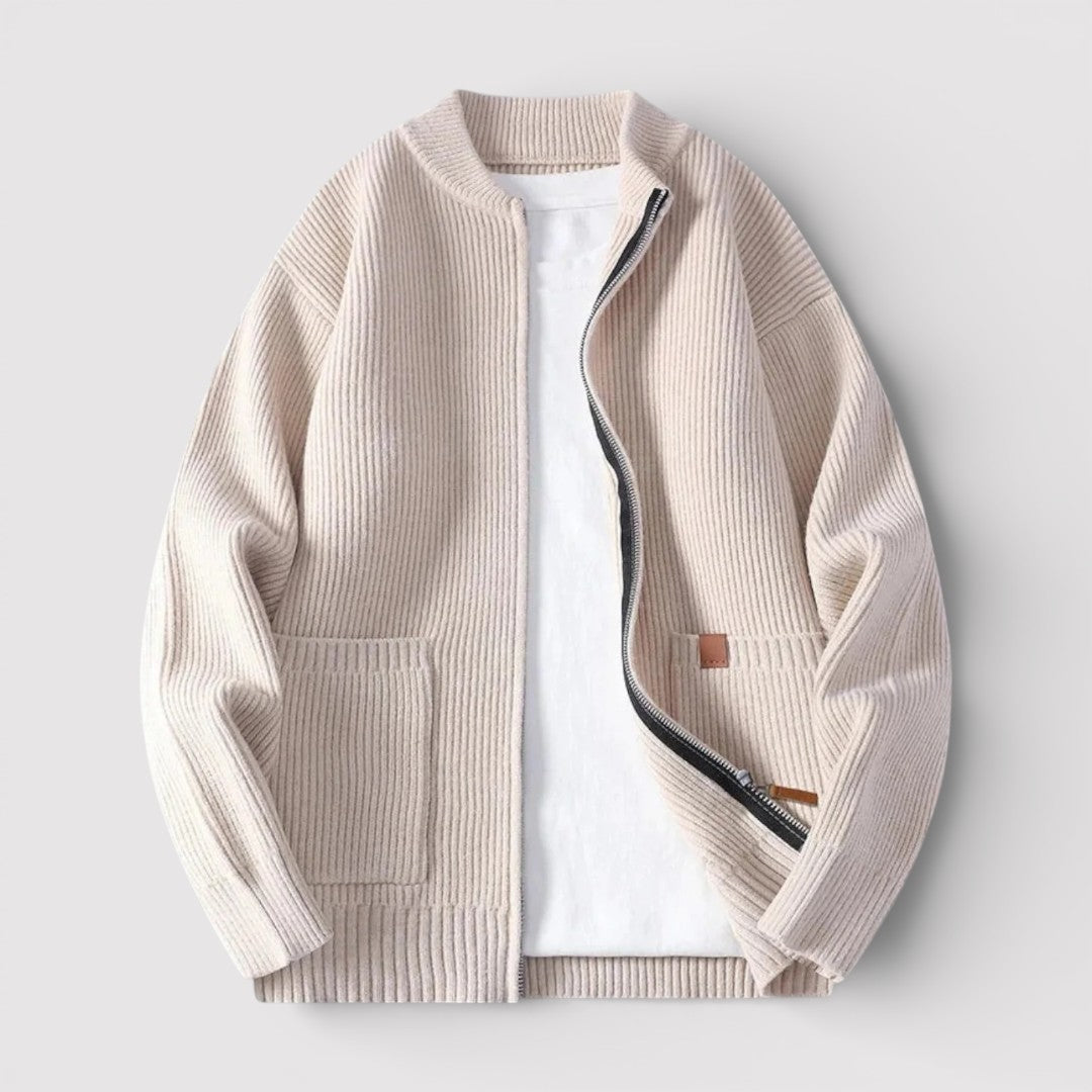 OSCAR ライトウェイト・リブ・ジップ・カーディガン