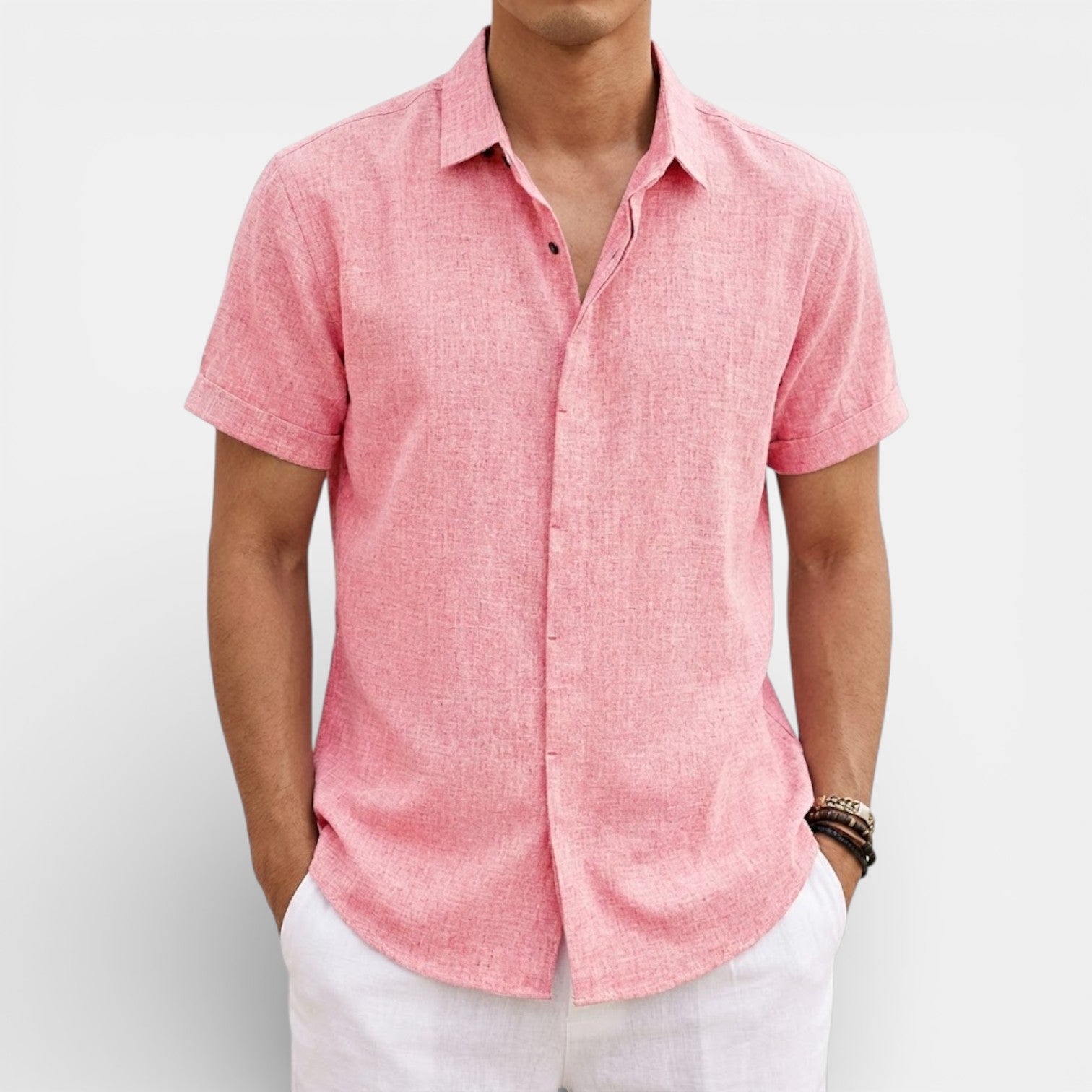 ELVIN リネン混レギュラーシャツ