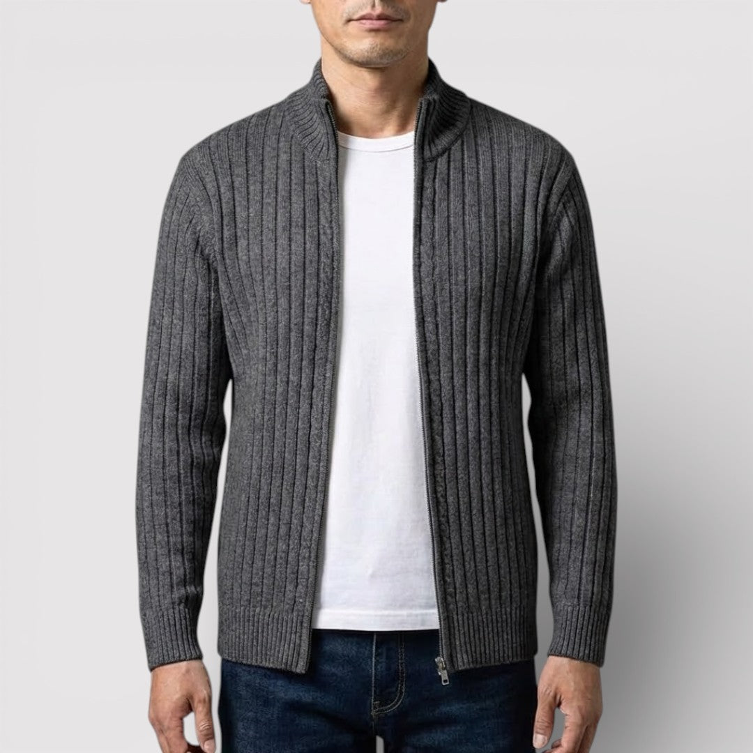 EDGAR テクスチャード・リブ・ジップ・カーディガン
