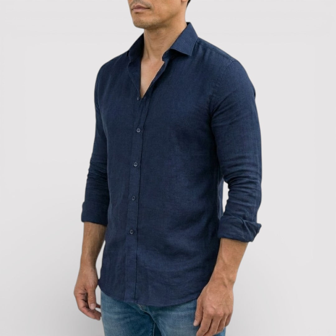 ORVIN 通気性リネン混シャツ