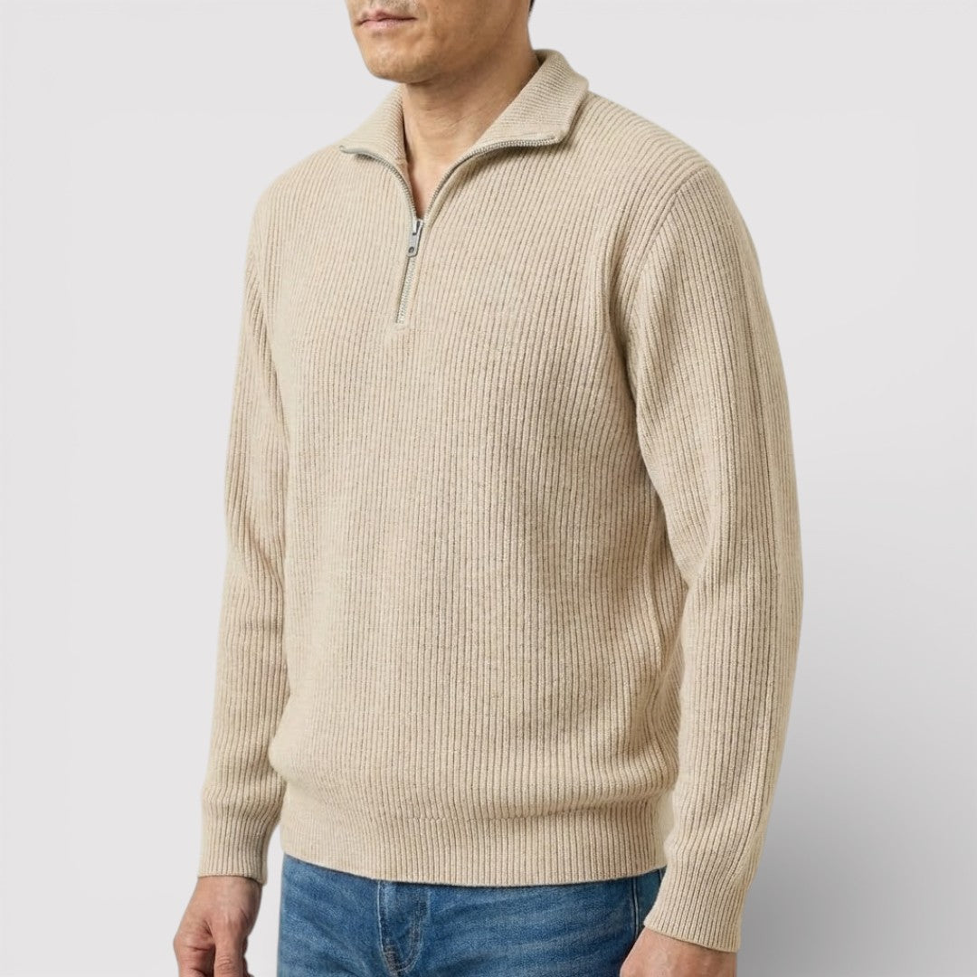 RONEL  テクスチャード・リブ・ハーフジップ・ニット
