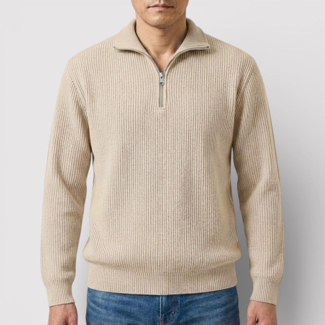 RONEL  テクスチャード・リブ・ハーフジップ・ニット