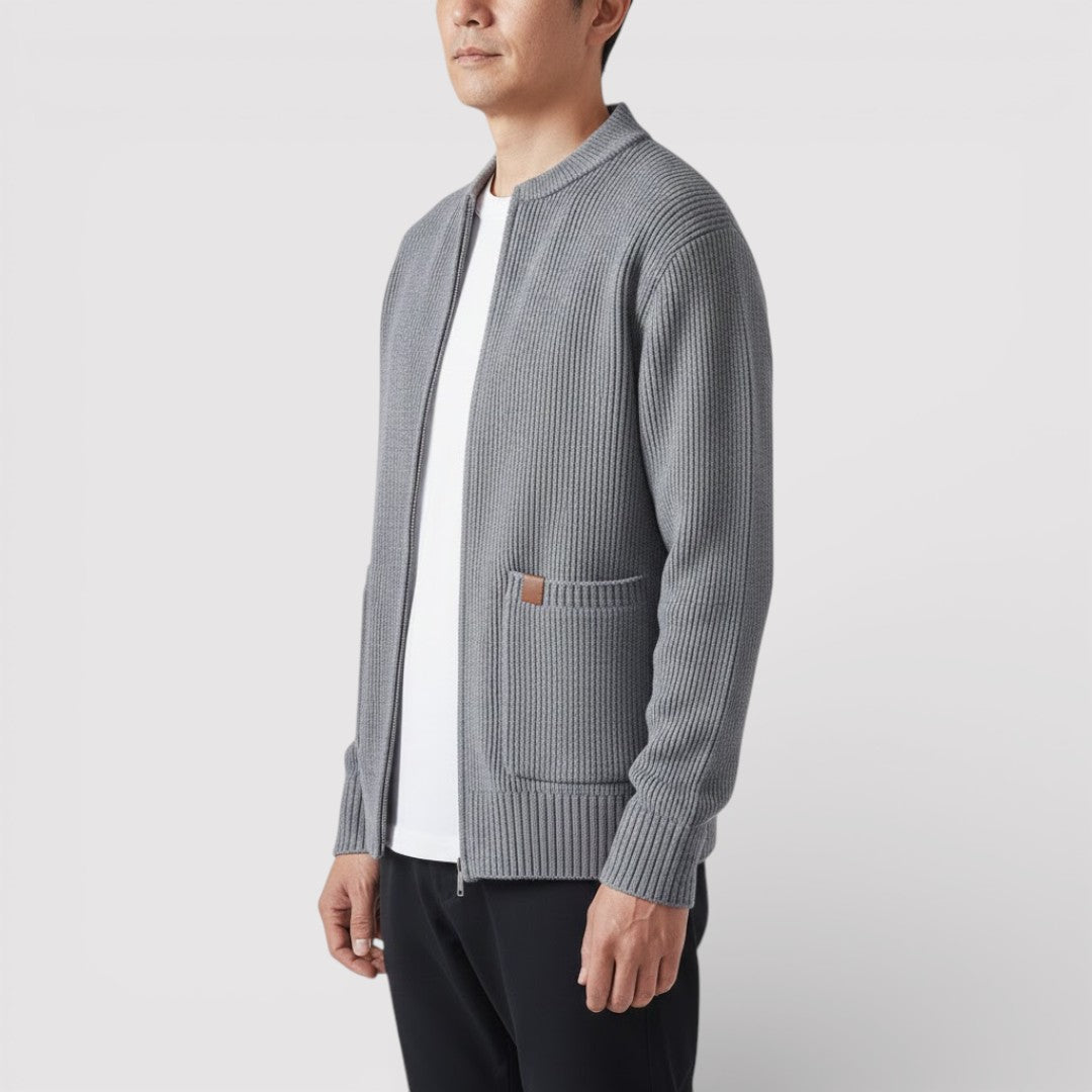 OSCAR ライトウェイト・リブ・ジップ・カーディガン