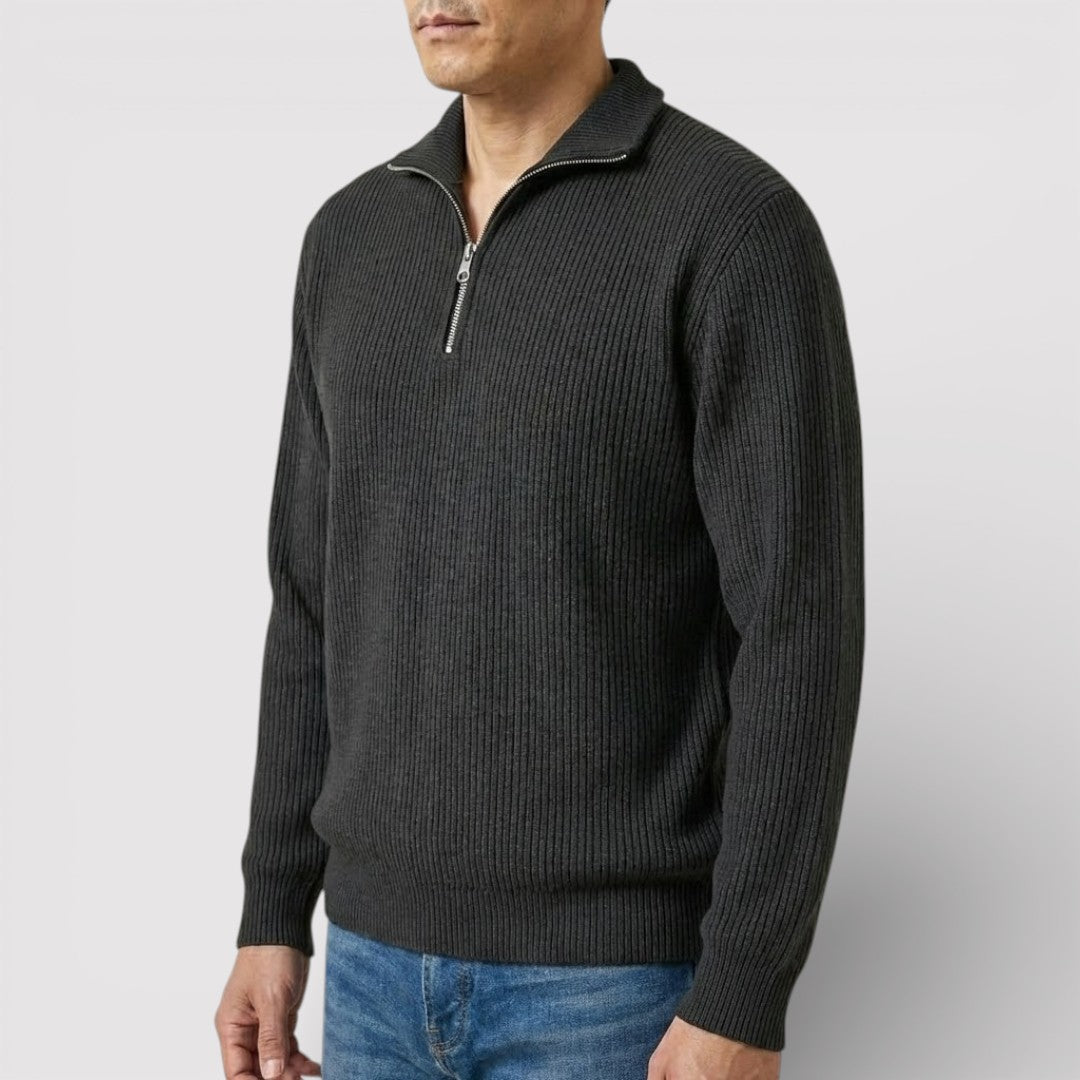 RONEL  テクスチャード・リブ・ハーフジップ・ニット