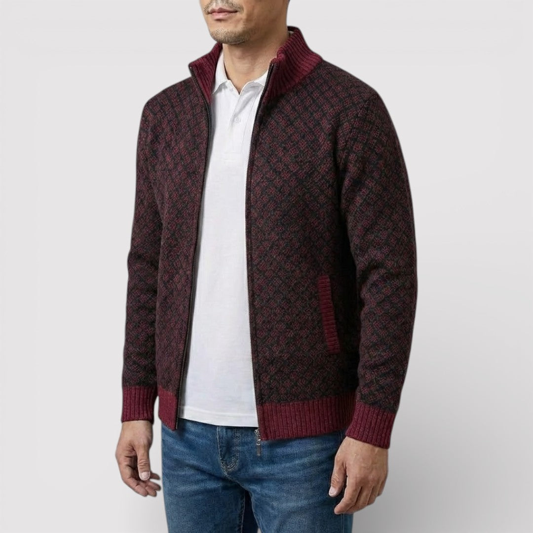 STIG 総柄ジップニットカーディガン