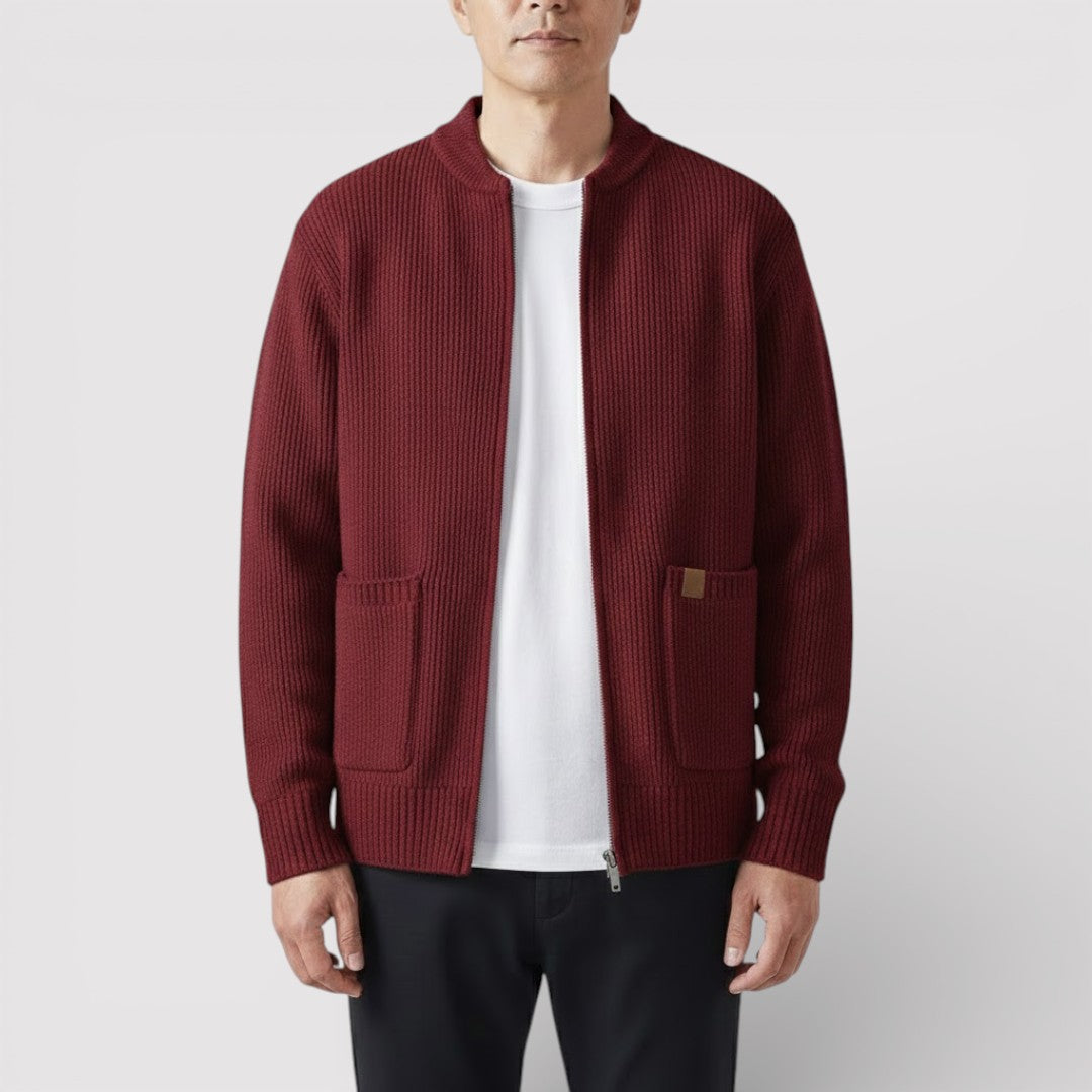 OSCAR ライトウェイト・リブ・ジップ・カーディガン