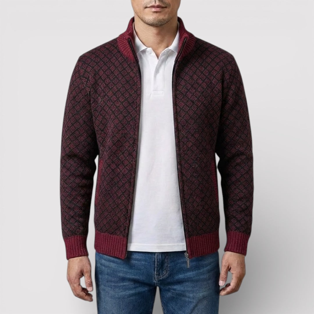 STIG 総柄ジップニットカーディガン