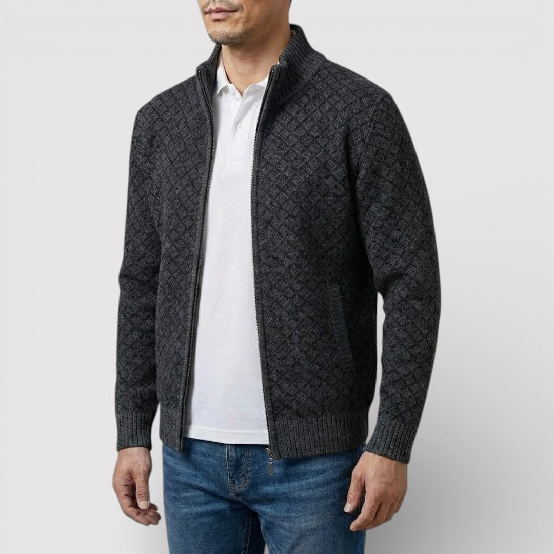 STIG 総柄ジップニットカーディガン